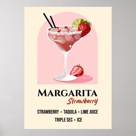 Strawberry Margarita with Salt Rim Recipe Art ポスター (正面)