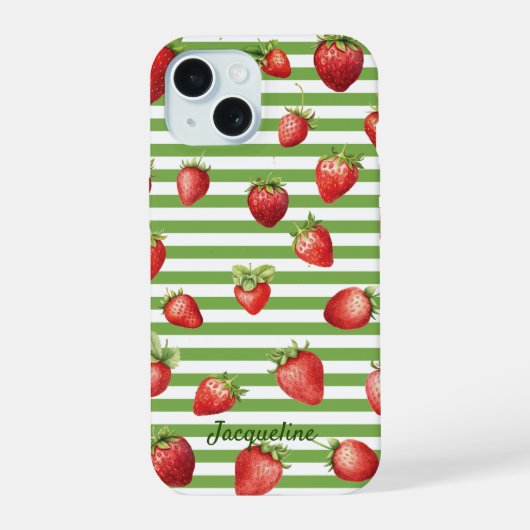 Strawberry Matcha Stripes Personalize Iphone Case iPhone 15ケース (裏面)