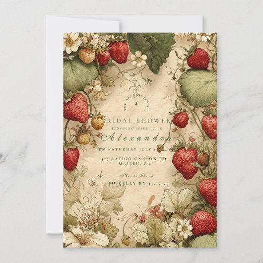 Strawberry Meadow Vintage Bridal Shower 招待状 (正面)