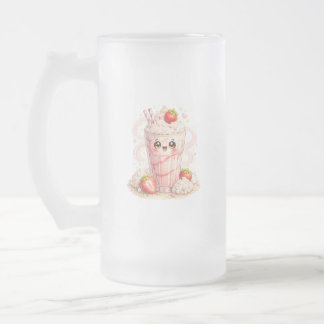 Strawberry Milkshake Kawaii Frosted Glass Mug フロストグラスビールジョッキ