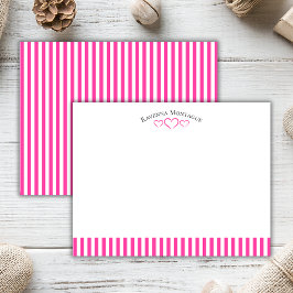 Strawberry Modern Open Hearts Striped Note Card ノートカード