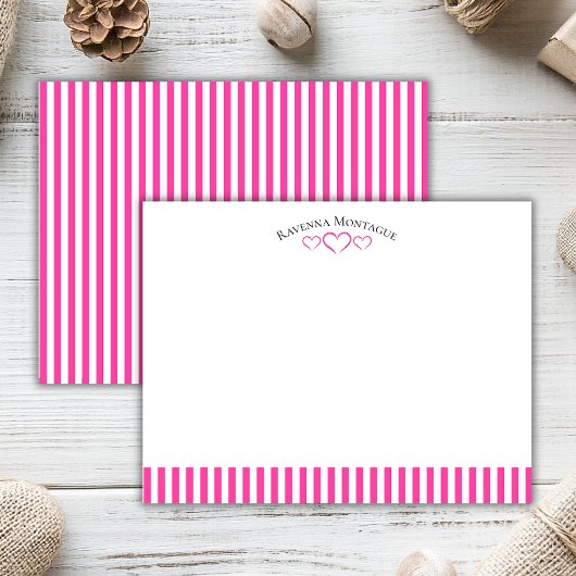 Strawberry Modern Open Hearts Striped Note Card ノートカード