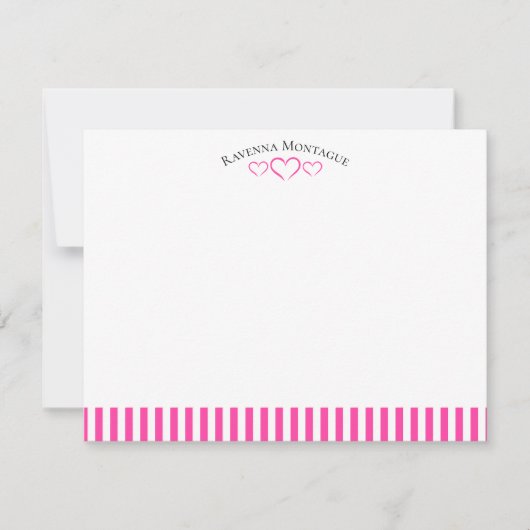 Strawberry Modern Open Hearts Striped Note Card ノートカード (正面)