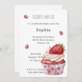 Strawberry Muffin Cake Ladybugs Birthday 招待状 (正面/裏面)