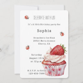 Strawberry Muffin Cake Ladybugs Birthday 招待状