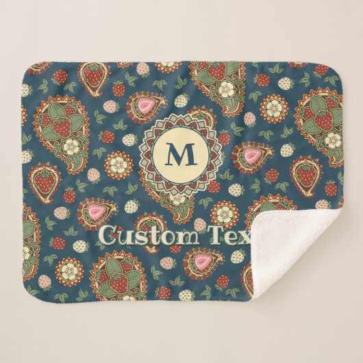 Strawberry Paisley Pattern Sherpa Blanket シェルパブランケット (正面(横))