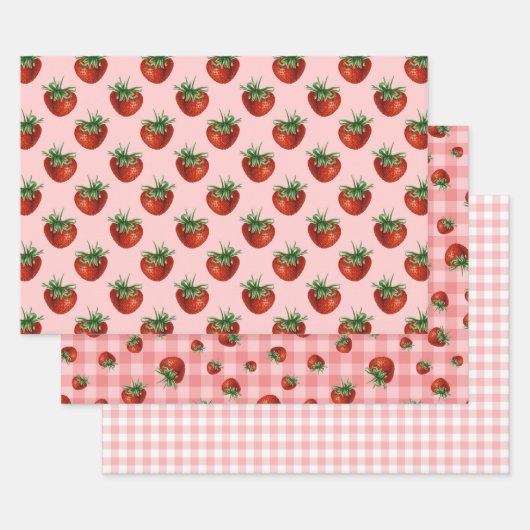 Strawberry Pattern Baby Shower ラッピングペーパーシート (セット)