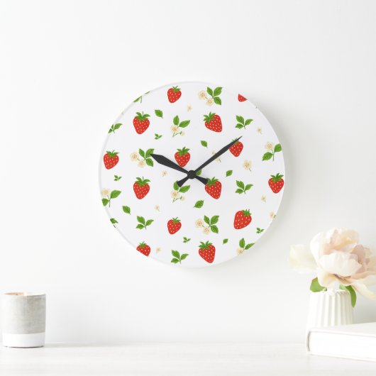 Strawberry Pattern Kitchen Wall Clock ラージ壁時計 (ホーム)