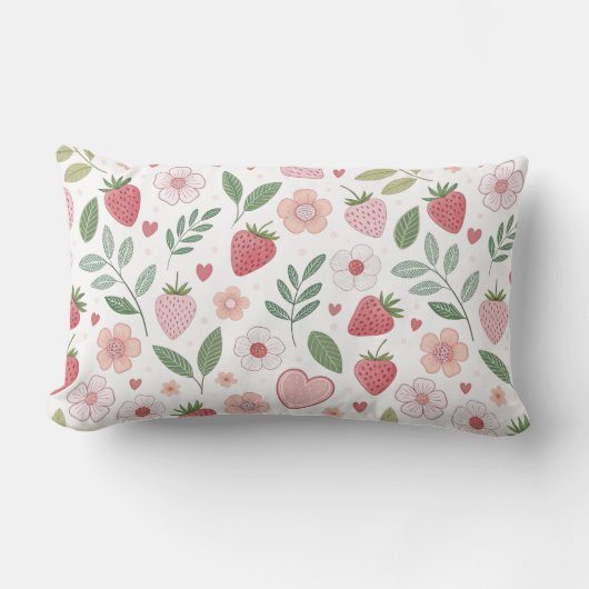 Strawberry Pattern Rectangular Throw Pillow ランバークッション (正面)