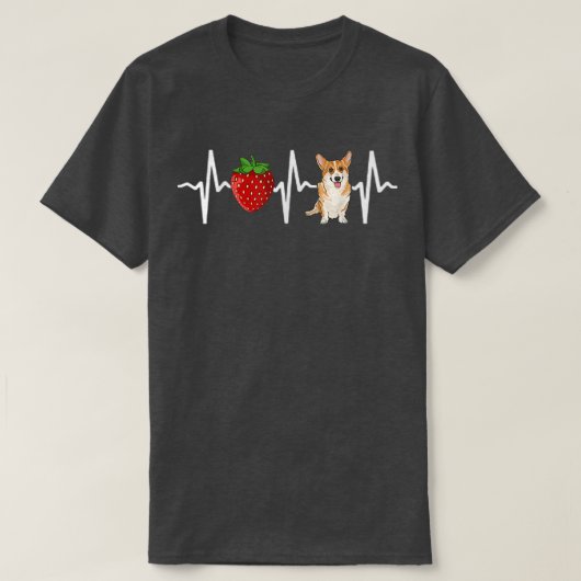 Strawberry Pembroke Welsh Corgi Heartbeat Dog Love Tシャツ (デザイン正面)