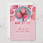 Strawberry Pink 1st Birthday Watercolor  招待状 (正面)