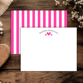 Strawberry Pink Classic Hearts Striped Note Card ノートカード