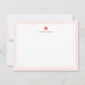 Strawberry Pink Gingham Border Personalized ノートカード (正面)