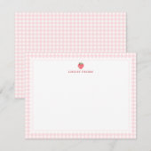 Strawberry Pink Gingham Border Personalized ノートカード (正面/裏面)