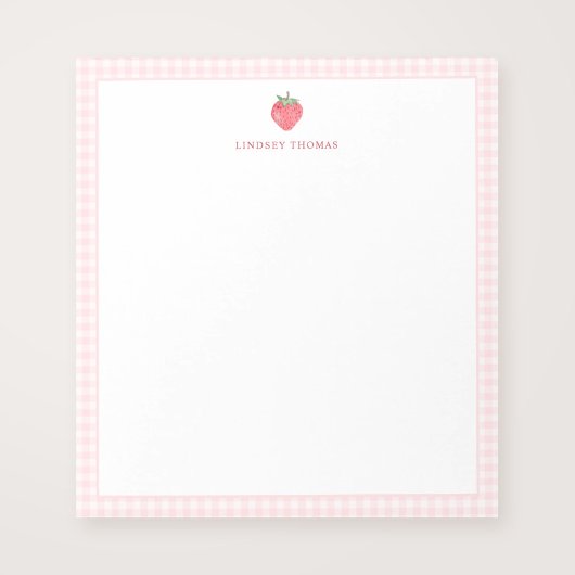 Strawberry Pink Gingham Border Personalized ノートパッド