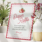 Strawberry Pink Gingham Themed Diaper Raffle Game 台座サイン