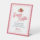 Strawberry Pink Gingham Themed Diaper Raffle Game 台座サイン (正面)