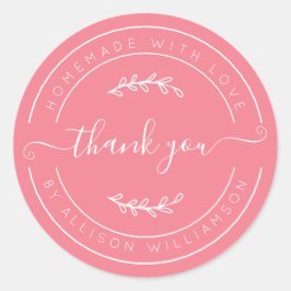 Strawberry Pink Homemade Thank You Label ラウンドシール