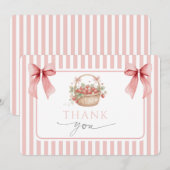 Strawberry Pink Stripe Bow Girl Baby shower サンキューカード (正面/裏面)