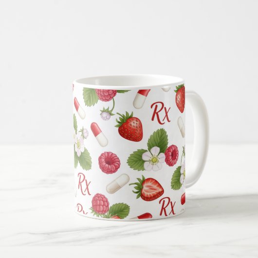 Strawberry Raspberry Botanical Pill Pattern コーヒーマグカップ (正面右)