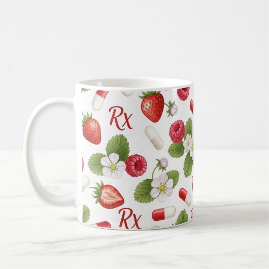 Strawberry Raspberry Botanical Pill Pattern コーヒーマグカップ (左)