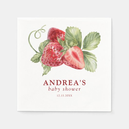 Strawberry Red Baby Shower スタンダードカクテルナプキン (正面)