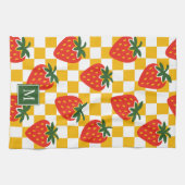 Strawberry Rustic Farmhouse Checkered Monogram キッチンタオル (横)