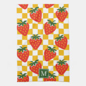 Strawberry Rustic Farmhouse Checkered Monogram キッチンタオル (縦)