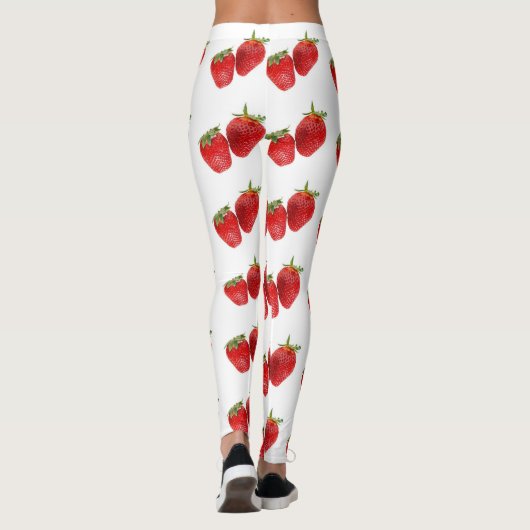 Strawberry Seamless Pattern – Cute Red Fruit on Wh レギンス (裏面)