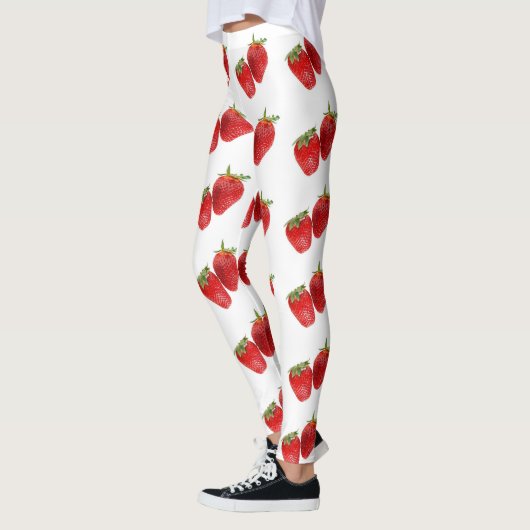 Strawberry Seamless Pattern – Cute Red Fruit on Wh レギンス (左)
