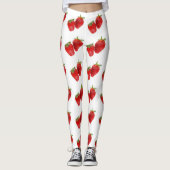 Strawberry Seamless Pattern – Cute Red Fruit on Wh レギンス (正面)
