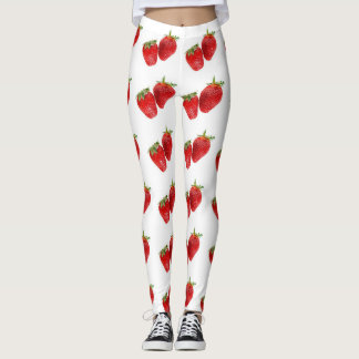 Strawberry Seamless Pattern – Cute Red Fruit on Wh レギンス