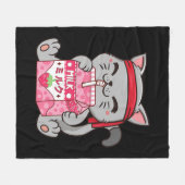 Strawberry Shake Strawberry Milk Cat Kawaii Neko A フリースブランケット (正面(横))