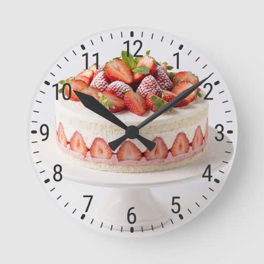 Strawberry Shortcake Dessert Bakery Kitchen Decor ラウンド壁時計 (正面)