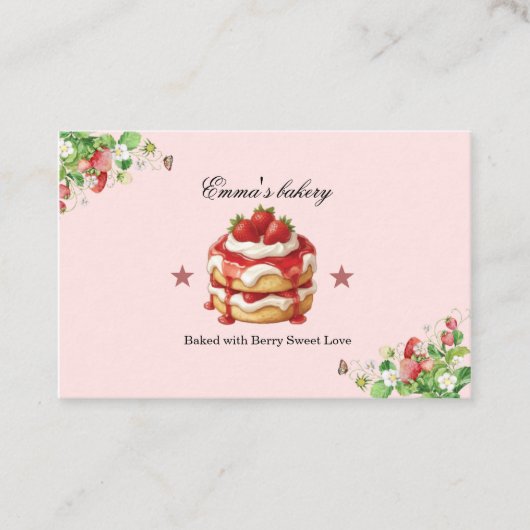Strawberry Shortcake Themed Bakery Business Card 名刺 (正面)