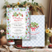 Strawberry So Berry Sweet Blue Gingham Boy Shower 招待状