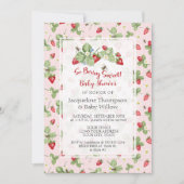 Strawberry So Berry Sweet Pink Gingham Girl Shower 招待状 (正面)