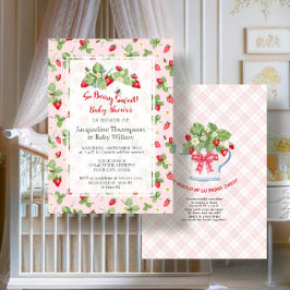 Strawberry So Berry Sweet Pink Gingham Girl Shower 招待状