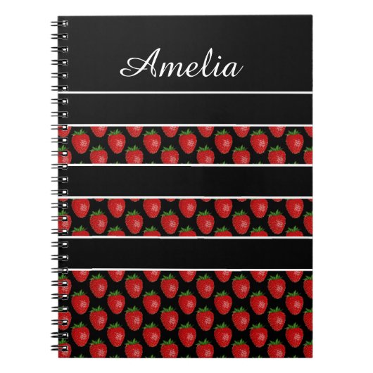 Strawberry Stripes Black Personalised ノートブック (正面)