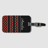 Strawberry Stripes Black Personalised ラゲッジタグ (正面横)