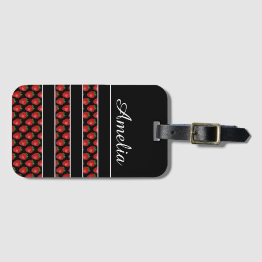 Strawberry Stripes Black Personalised ラゲッジタグ (正面横)