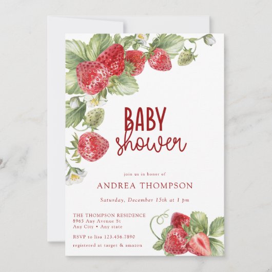 Strawberry | Summer Baby Shower Invitation 招待状 (正面)