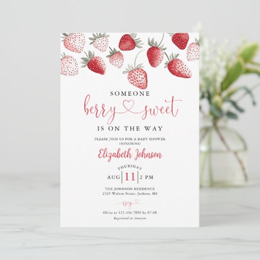 Strawberry Sweet Baby Shower Photo QR Code 招待状 (スタンド正面)