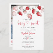 Strawberry Sweet Baby Shower Photo QR Code 招待状 (正面/裏面)