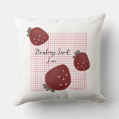 Strawberry Sweet Love – Minimal Berry Trio on Red クッション (裏面)