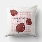 Strawberry Sweet Love – Minimal Berry Trio on Red クッション (正面)