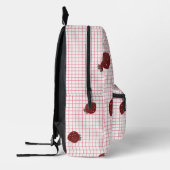 Strawberry Sweet Love – Minimal Berry Trio on Red  プリントバックパック (左)