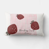 Strawberry Sweet Love – Minimal Berry Trio on Red ランバークッション (正面)