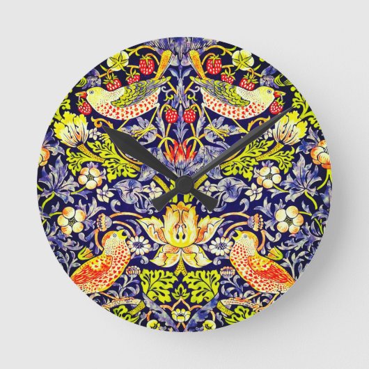 Strawberry Thief Birds William Morris ラウンド壁時計 (正面)