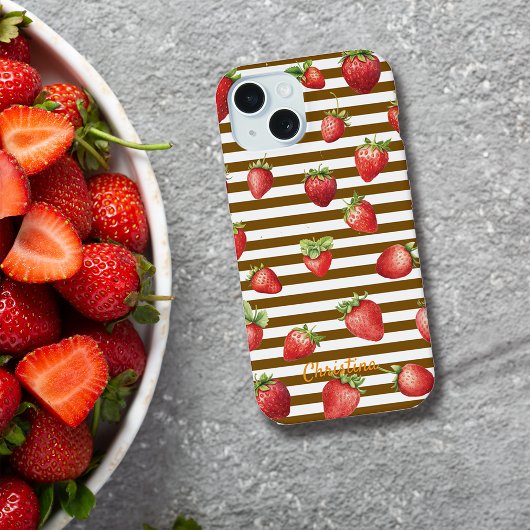 Strawberry Vanilla Stripes Personalize Iphone Case iPhone 15ケース